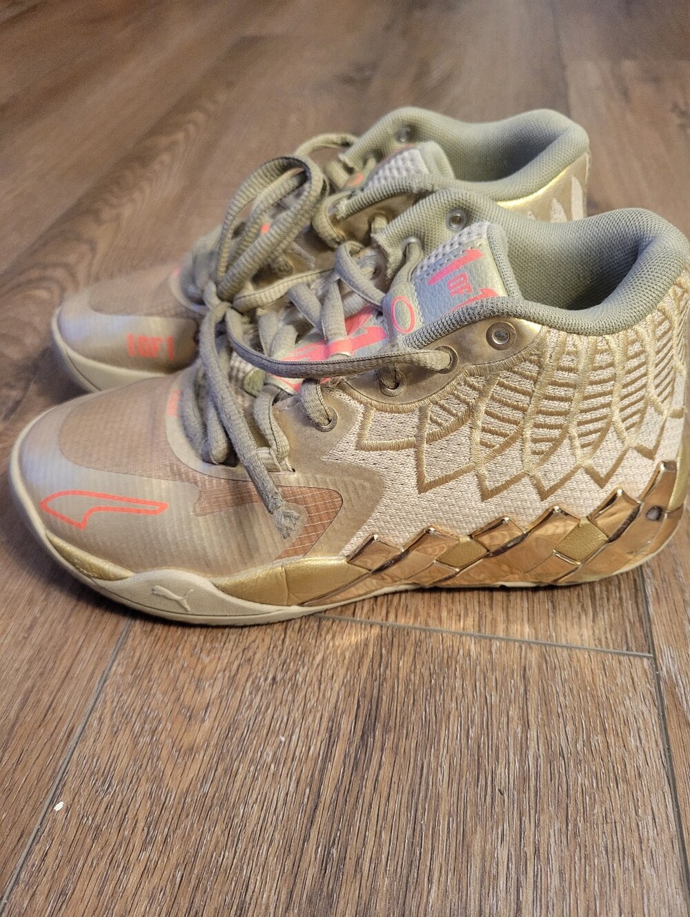 Puma Kids Gold High-Top Sneakers with Pink Accents
